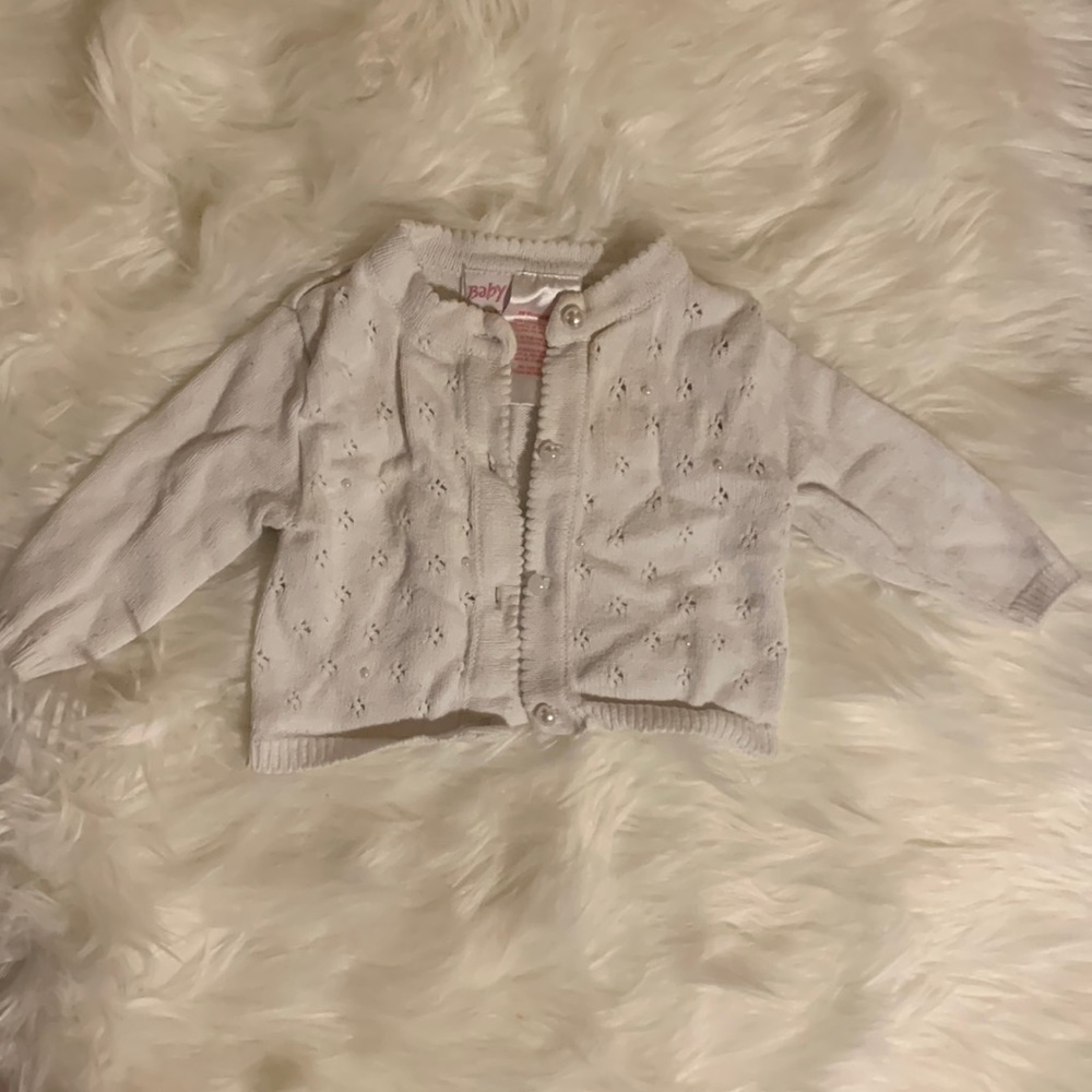 Baby Beri. 3-6M. White, eyelet cardigan.